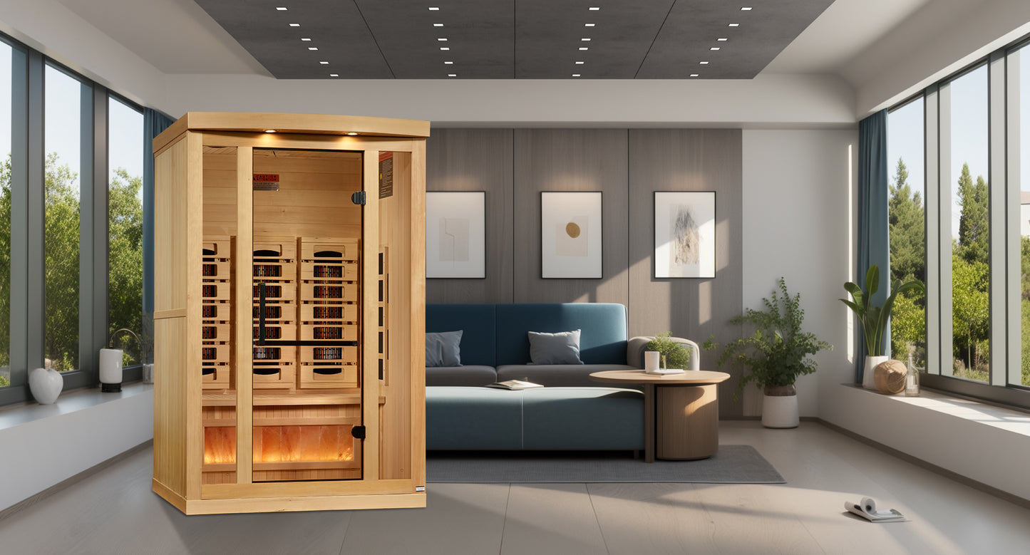 Golden Designs "Reserve Edition" 2-Person Full Spectrum Infrared Sauna with Himalayan Salt Bar | GDI-8020-03