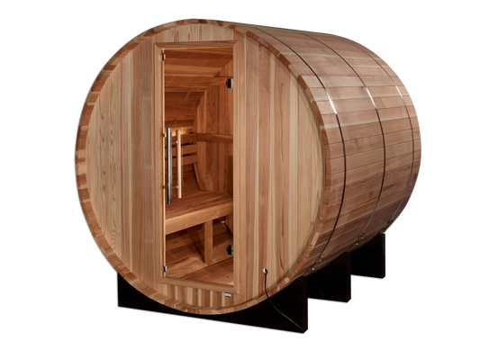 Golden Designs "Arosa" 4-Person Outdoor Barrel Traditional Sauna - Pacific Cedar | GDI-B004-01