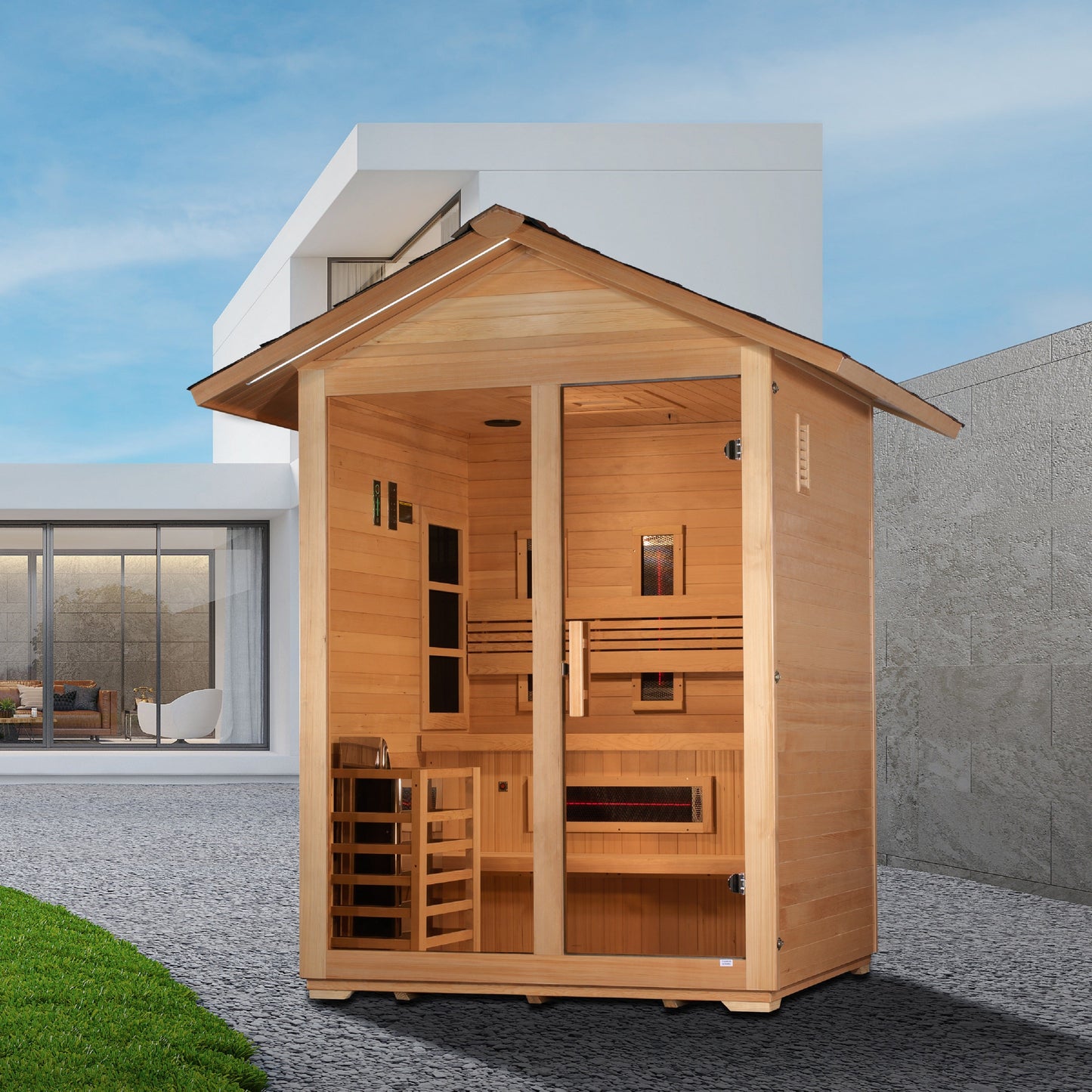 Golden Designs "Carinthia" 3-Person Hybrid Outdoor Steam Sauna - Canadian Hemlock | GDI-8123-01