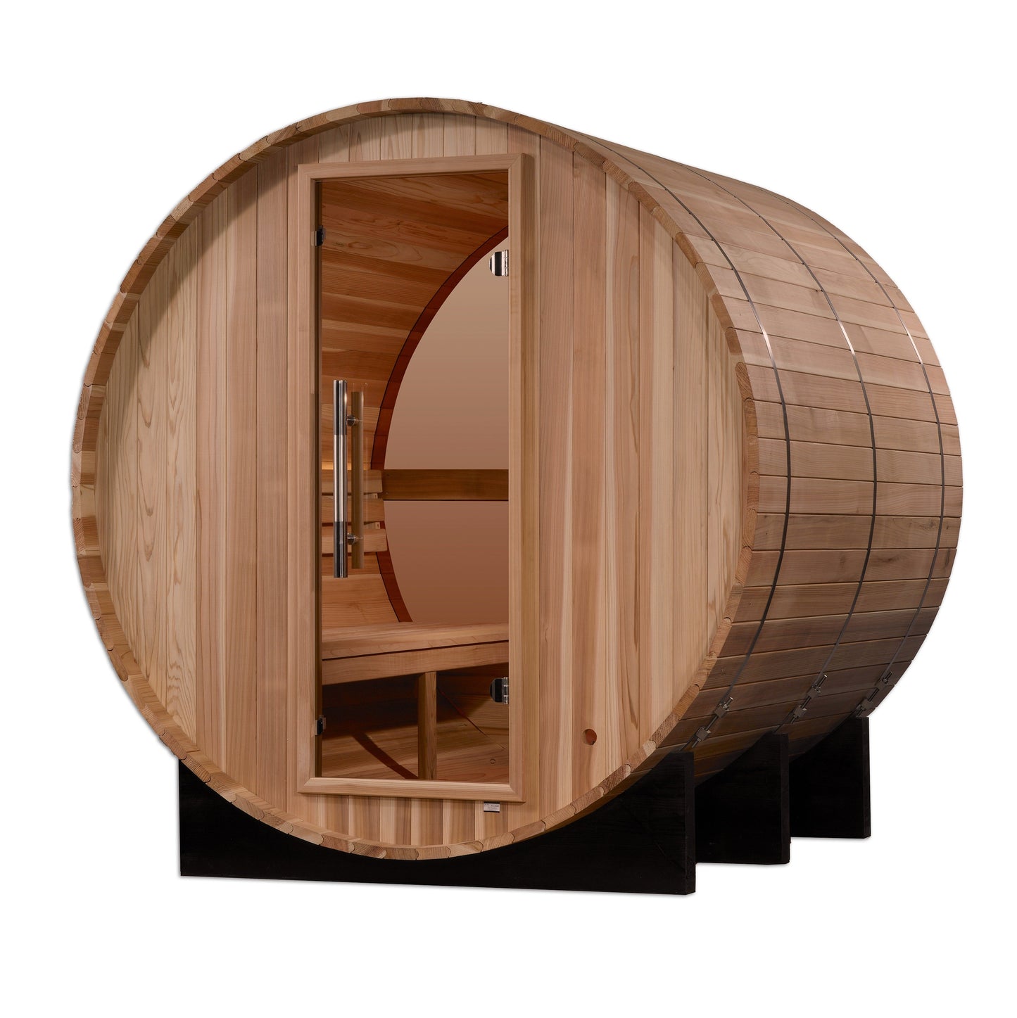 Zurich 4-Person Barrel Traditional Sauna with Bronze Privacy View