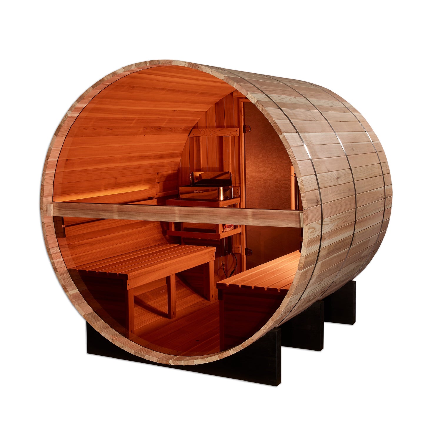 Zurich 4-Person Barrel Traditional Sauna with Bronze Privacy View
